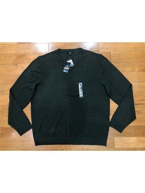NWT Alfani Men's V-Neck Cotton Blend Knit Sweater Dark Green Sz XXL Smart Casual